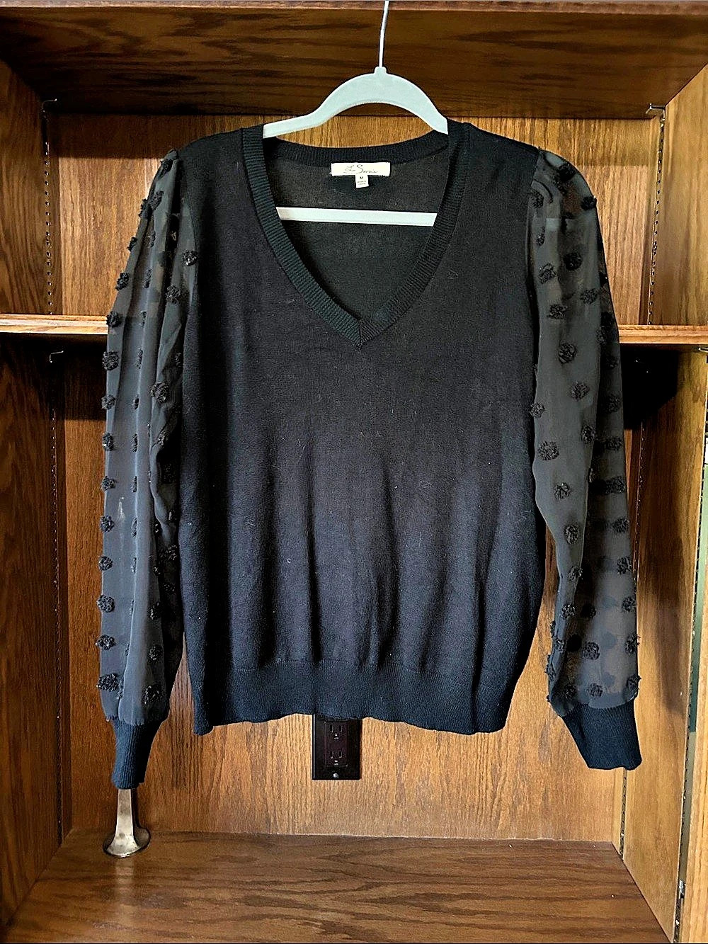 Black Sheer Sleeve V-Neck Sweater Like New